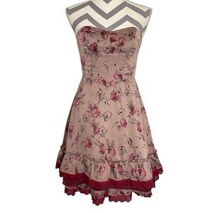 Free People Vintage Dress Womens Size 0 XS Y2K Corset Top Ruffle Hem Satin Tan